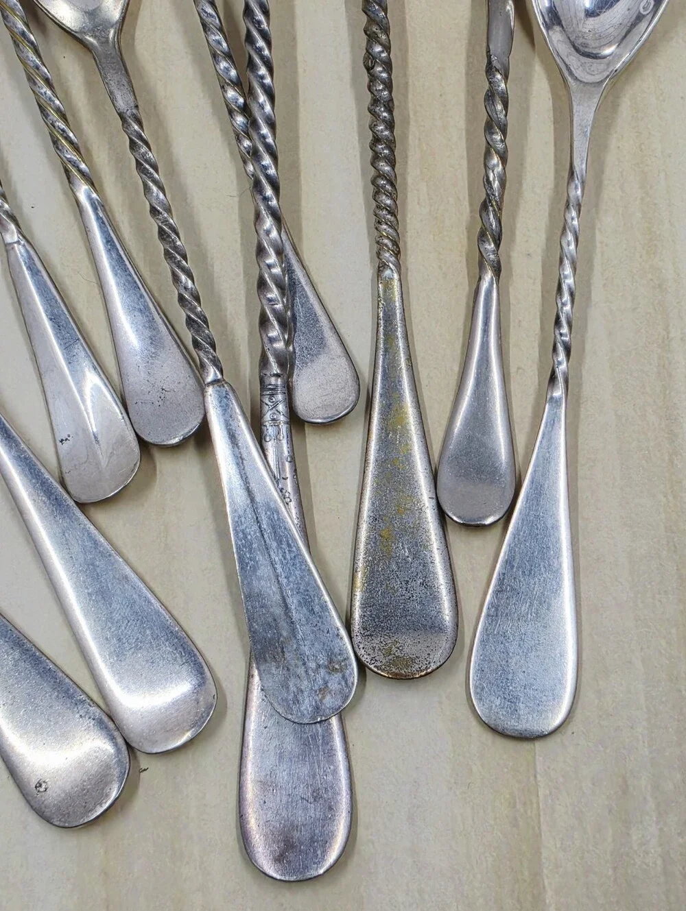 Silverplate Antique & Vintage Twisted Handle Spoons 10 Pieces Variety